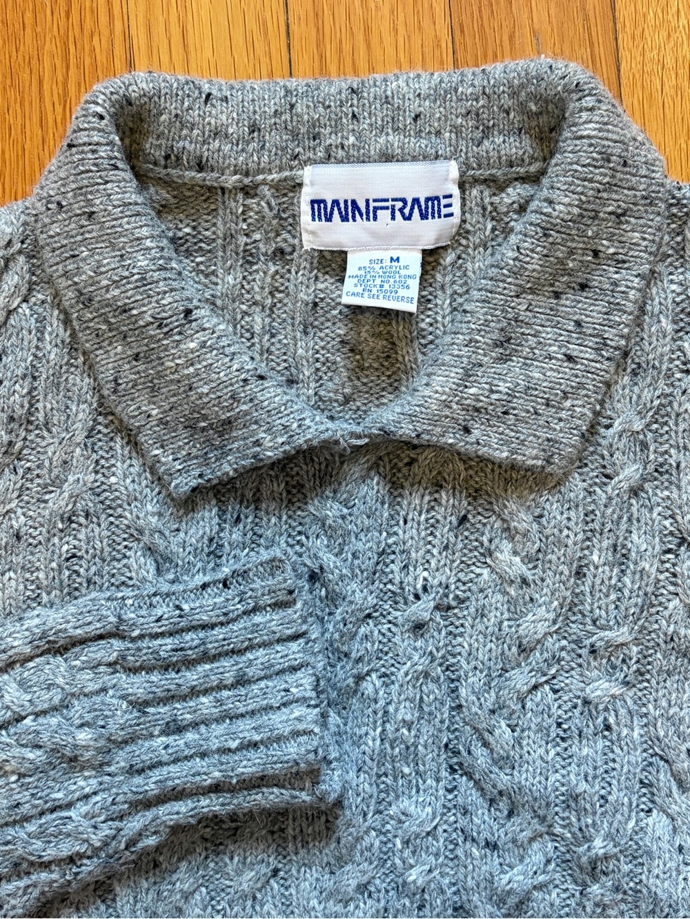 Vintage Gray Cable-Knit Scoop-Collar Sweater